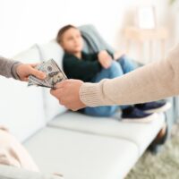 Man giving alimony to his ex-wife at home Man giving alimony to his ex-wife at home