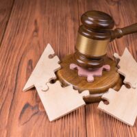 Divorce property division concept. hammer judge, the house is di Divorce property division concept. hammer judge, the house is di