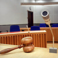 interior of an empty modern courtroom